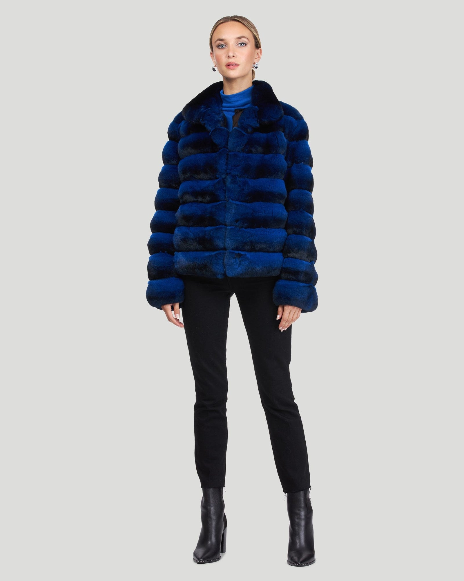 Classic Chinchilla Fur Jacket | Women | Blue (Pre-Order)