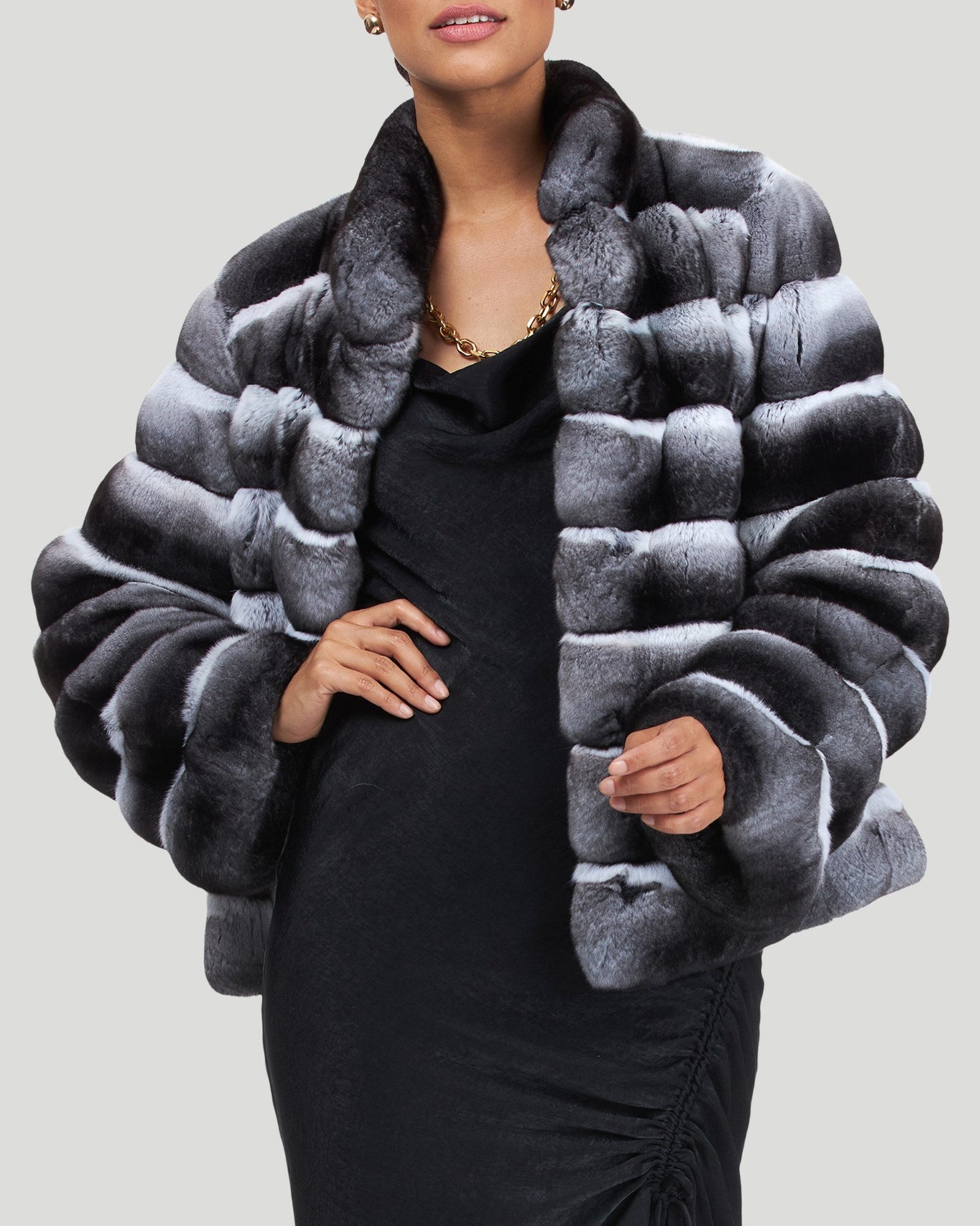 Classic Chinchilla Fur Jacket | Gray
