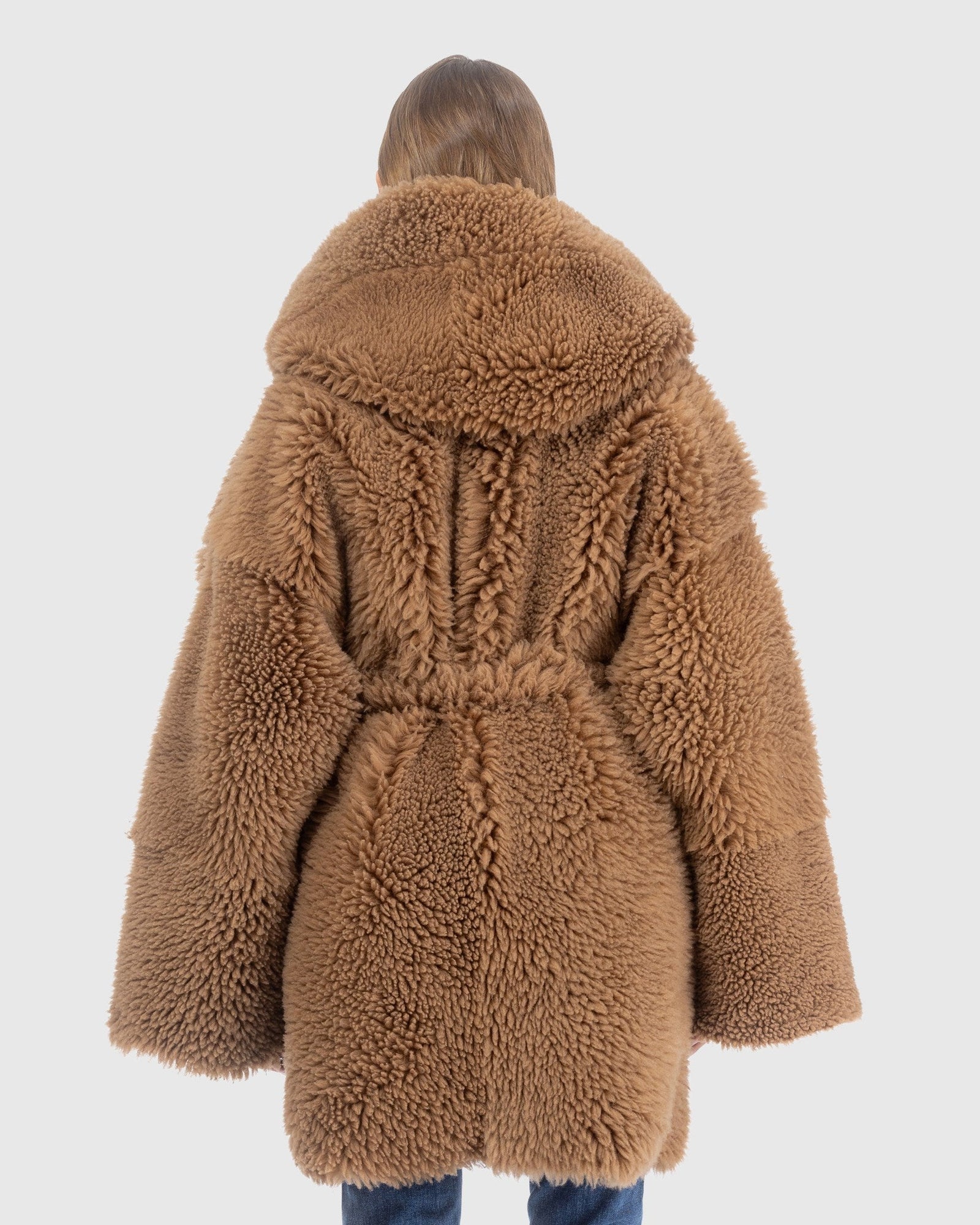 Curly Shearling Lamb Reversible Parka, Belt | Camel/Camel