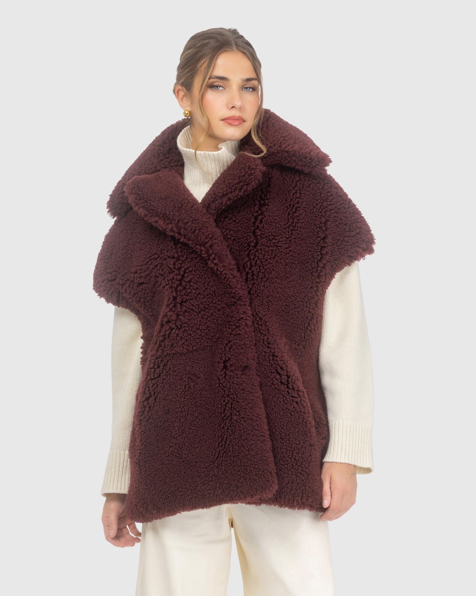 Curly Shearling Lamb Reversible Vest | Burgundy/Burgundy