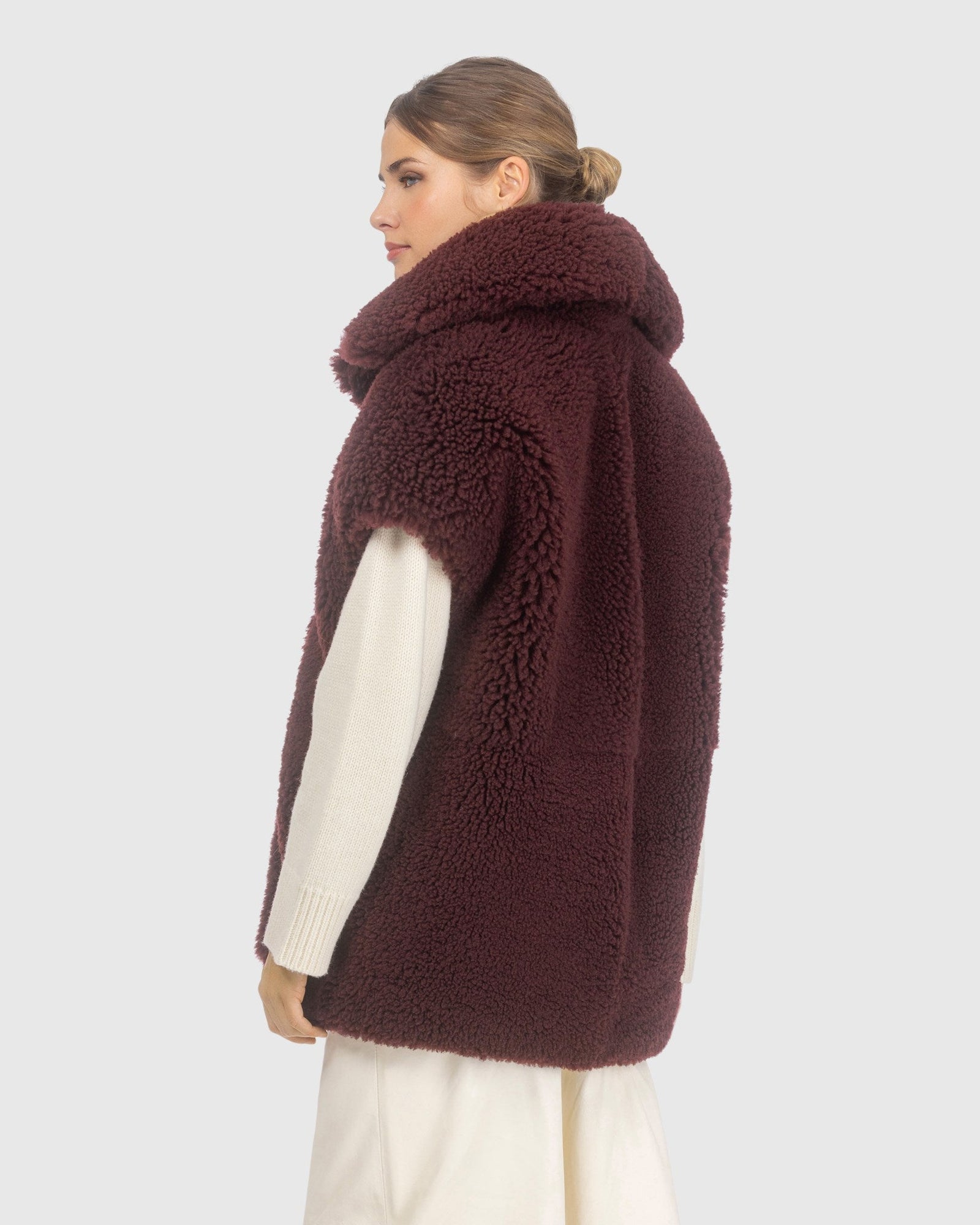 Curly Shearling Lamb Reversible Vest | Burgundy/Burgundy