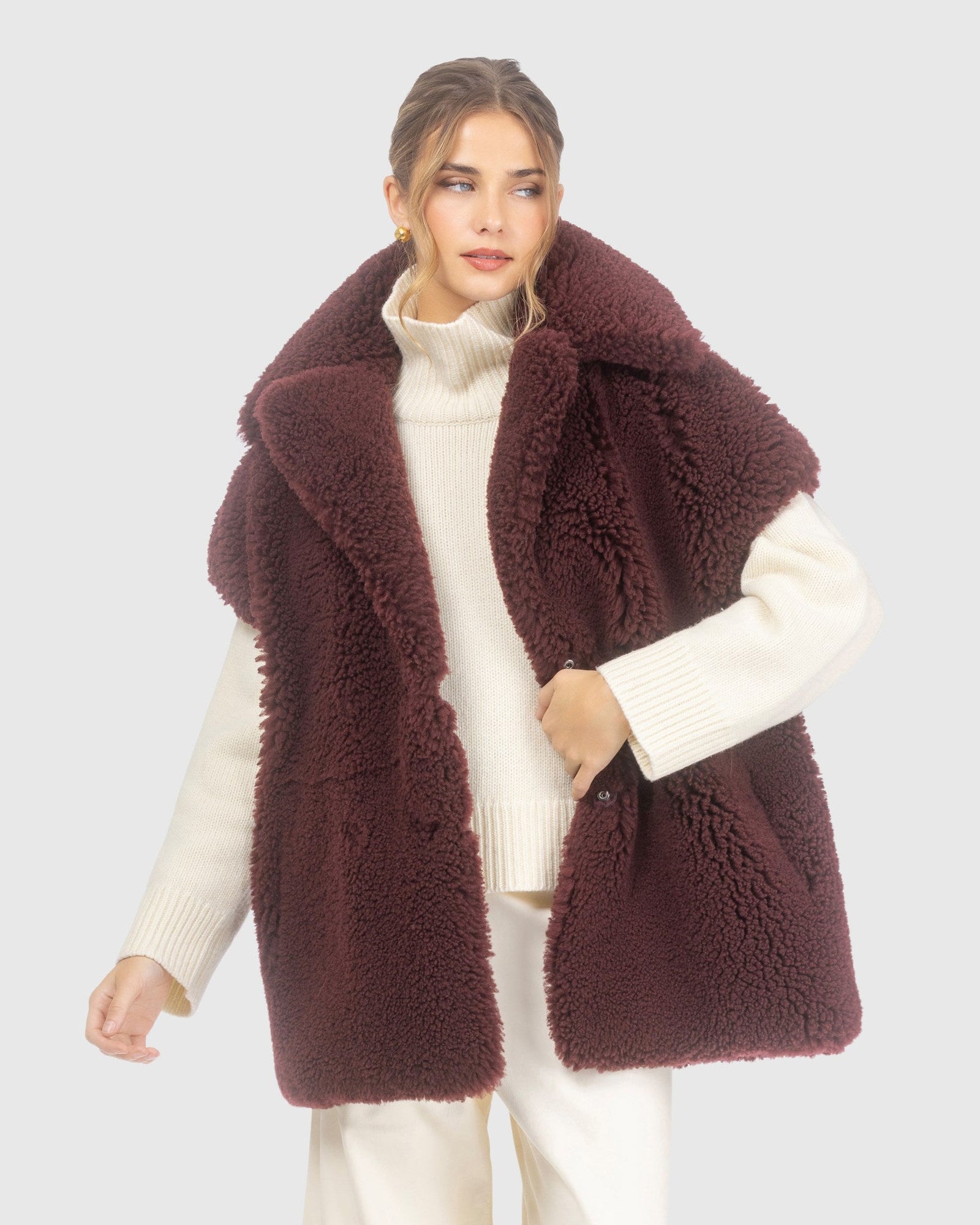 Curly Shearling Lamb Reversible Vest | Burgundy/Burgundy