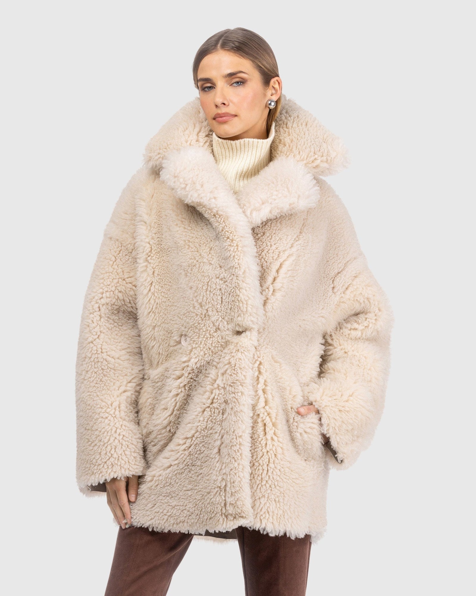 Curly Shearling Lamb Stroller | Cream