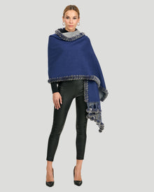 Double Face Cashmere And Wool Stole With Re Rabbit Trim | Women | Blue x Gray