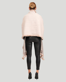 Double Face Cashmere And Wool Stole With Re Rabbit Trim | Women | Gray x Pink