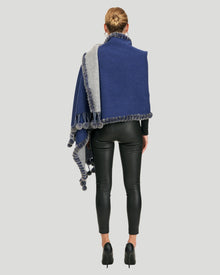 Double Face Cashmere And Wool Stole With Re Rabbit Trim | Women | Blue x Gray