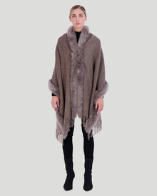 Double Face Cashmere & Wool Stole With Select Lamb Trim | Women | Mocha x Taupe