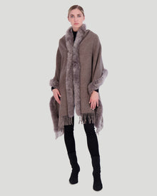 Double Face Cashmere & Wool Stole With Select Lamb Trim | Women | Mocha x Taupe