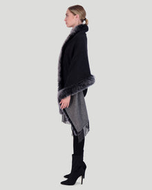 Double Face Cashmere & Wool Stole with Select Lamb Trim | Black/Gray