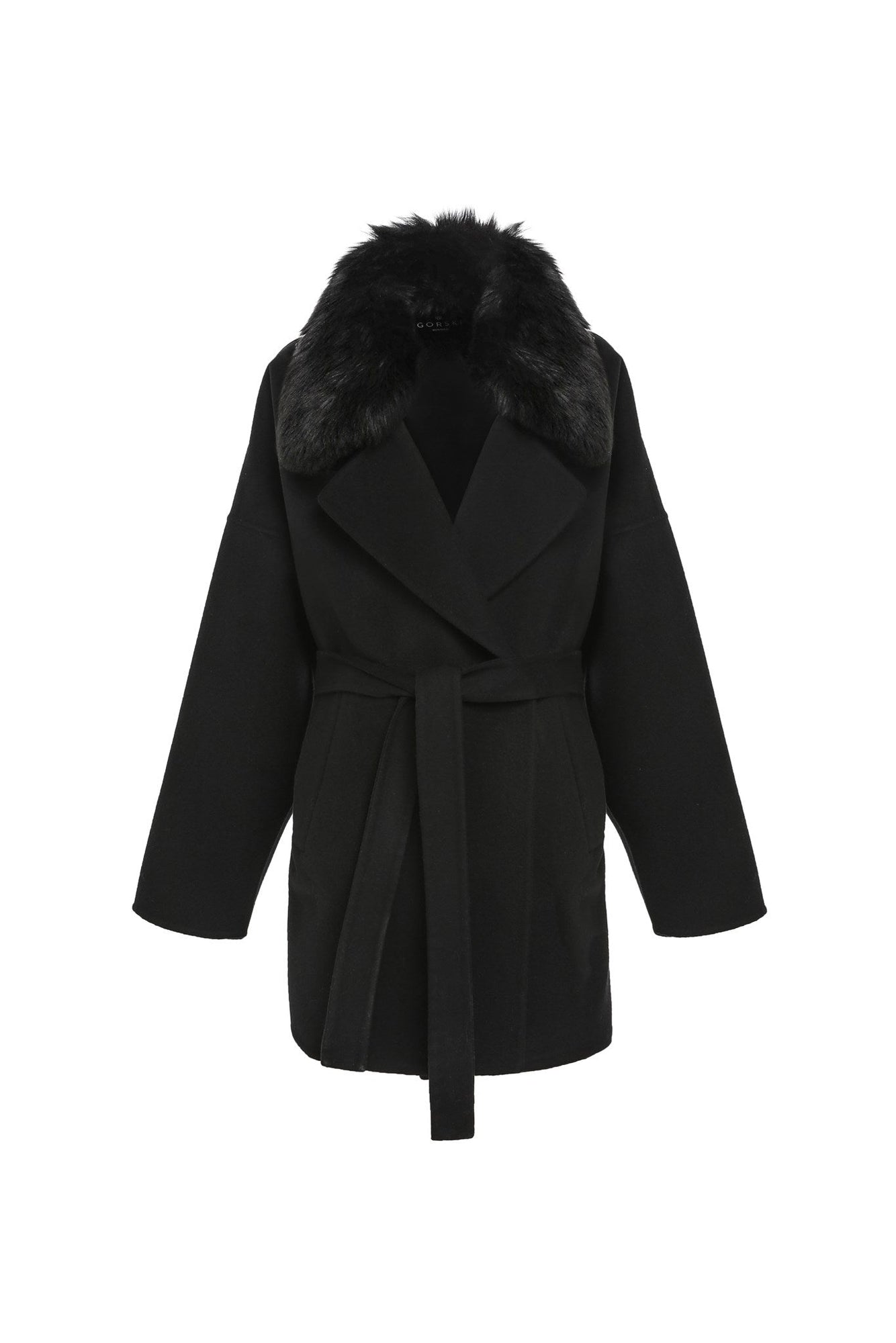 Double Face Loro Piana Cashmere & Wool Belted Jacket With Detachable Merinillo Shearling Lamb Trim | Women | Black x Black