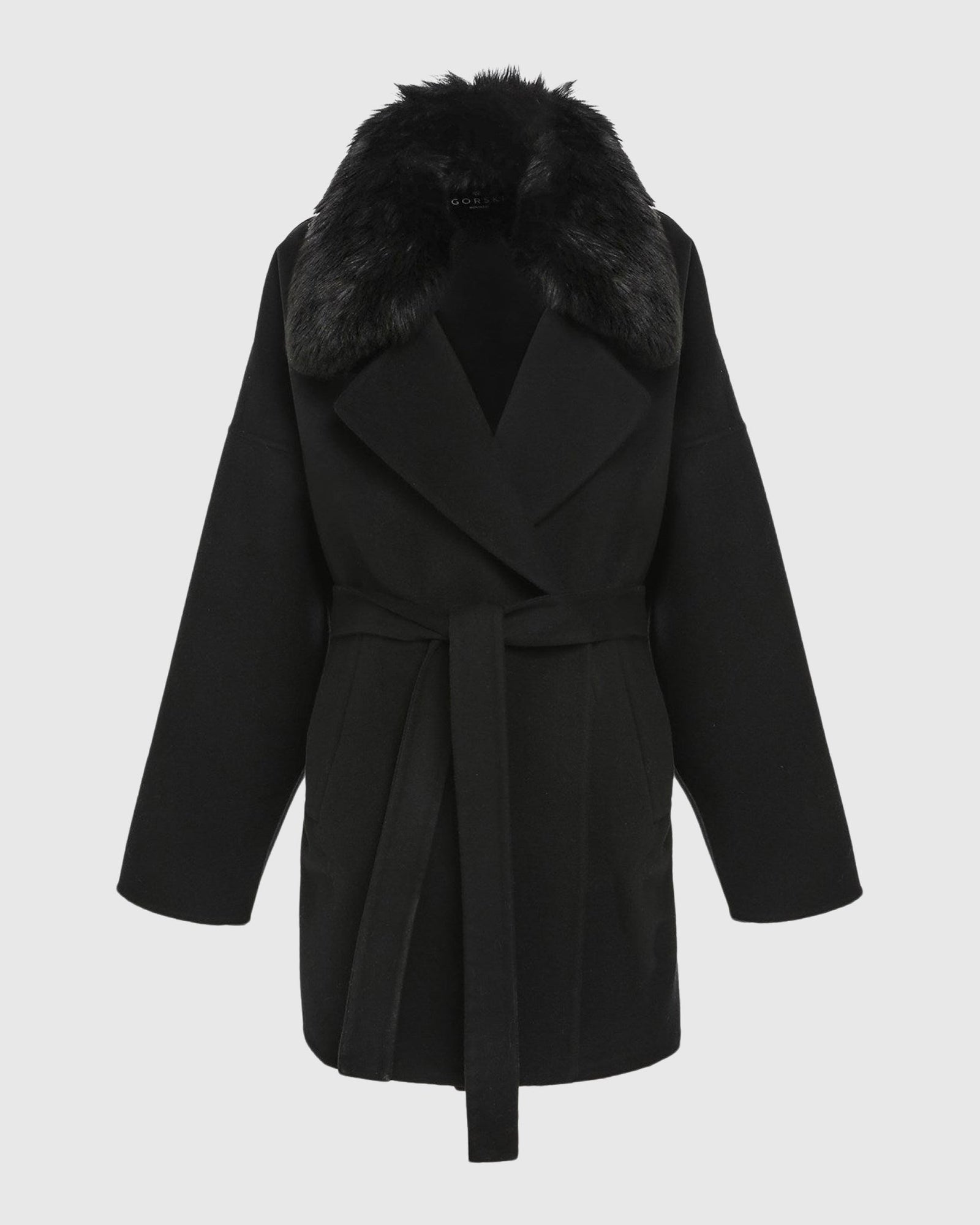 Double Face Loro Piana Cashmere & Wool Belted Jacket With Detachable Merinillo Shearling Lamb Trim | Black/Black