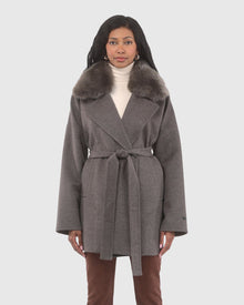 Double Face Loro Piana Cashmere & Wool Belted Jacket With Detachable Merinillo Shearling Lamb Trim | Brown/Light Brown