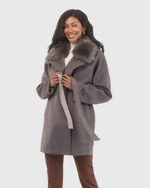 Double Face Loro Piana Cashmere & Wool Belted Jacket With Detachable Merinillo Shearling Lamb Trim | Brown/Light Brown