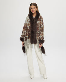 Double Face Select Cashmere Stole With Toscana Shearling Lamb Trim | Women | Brown Print x Animal Print (V2)