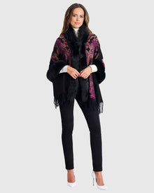 Double Face Select Cashmere Stole with Toscana Shearling Lamb Trim | Red Paisley