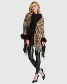 Double Face Select Cashmere Stole with Toscana Shearling Lamb Trim | Brown Animal Print/Houndstooth