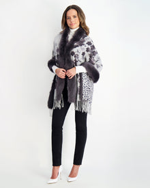 Double Face Select Cashmere Stole With Toscana Shearling Lamb Trim | Women | Gray Print x Animal Print (V1)