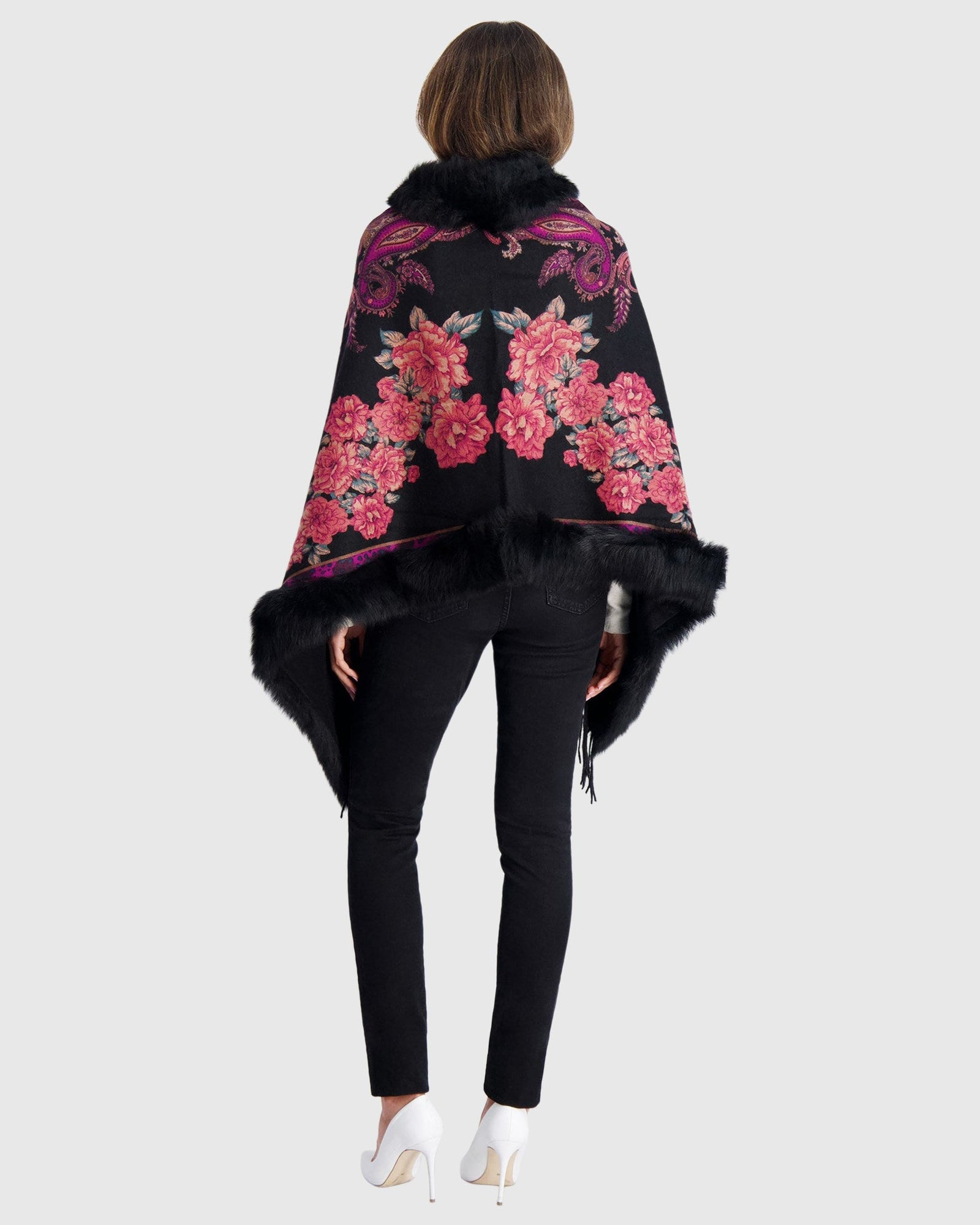 Double Face Select Cashmere Stole with Toscana Shearling Lamb Trim | Red Paisley