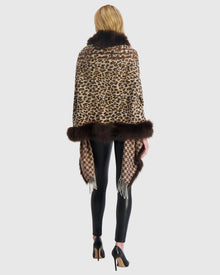 Double Face Select Cashmere Stole with Toscana Shearling Lamb Trim | Brown Animal Print/Houndstooth