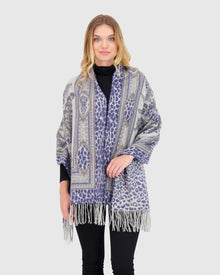 Double Sided Select Cashmere Stole | Navy Paisley/Animal Print