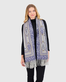 Double Sided Select Cashmere Stole | Navy Paisley/Animal Print