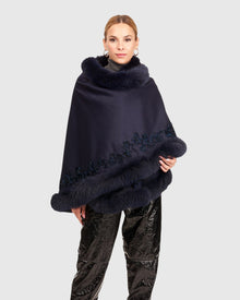 Embroidered Wool And Cashmere Cape | Navy