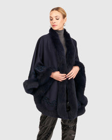 Embroidered Wool And Cashmere Cape | Navy