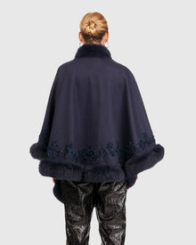 Embroidered Wool And Cashmere Cape | Navy