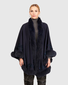Embroidered Wool And Cashmere Cape | Navy