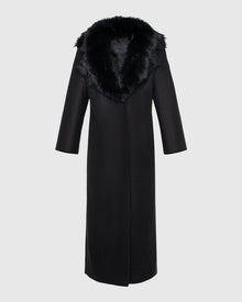 Fabric Coat With Detachable Select Shearling Lamb Collar | Black