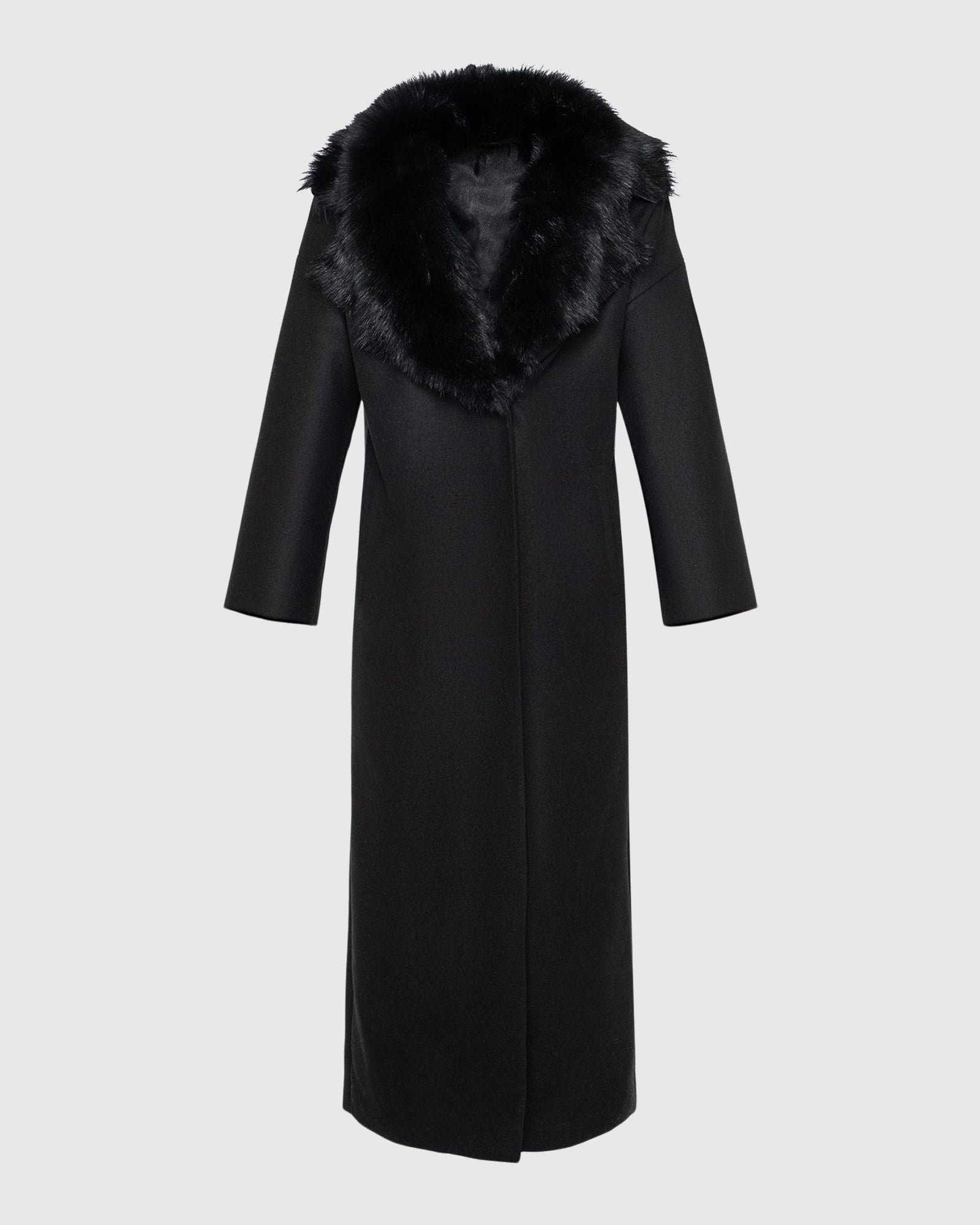 Fabric Coat With Detachable Select Shearling Lamb Collar | Black