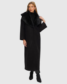 Fabric Coat With Detachable Select Shearling Lamb Collar | Black