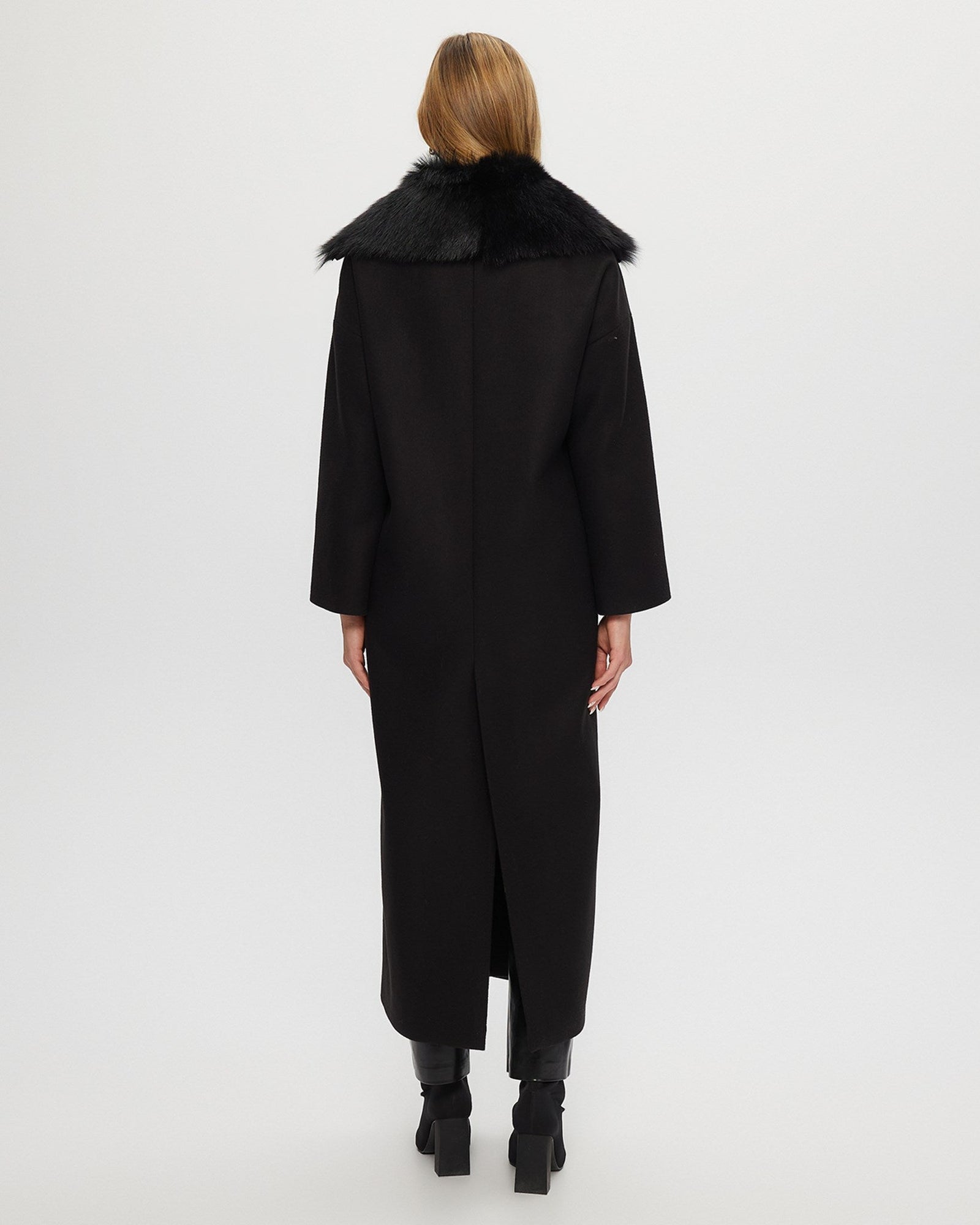 Fabric Coat With Detachable Select Shearling Lamb Collar | Women | Black