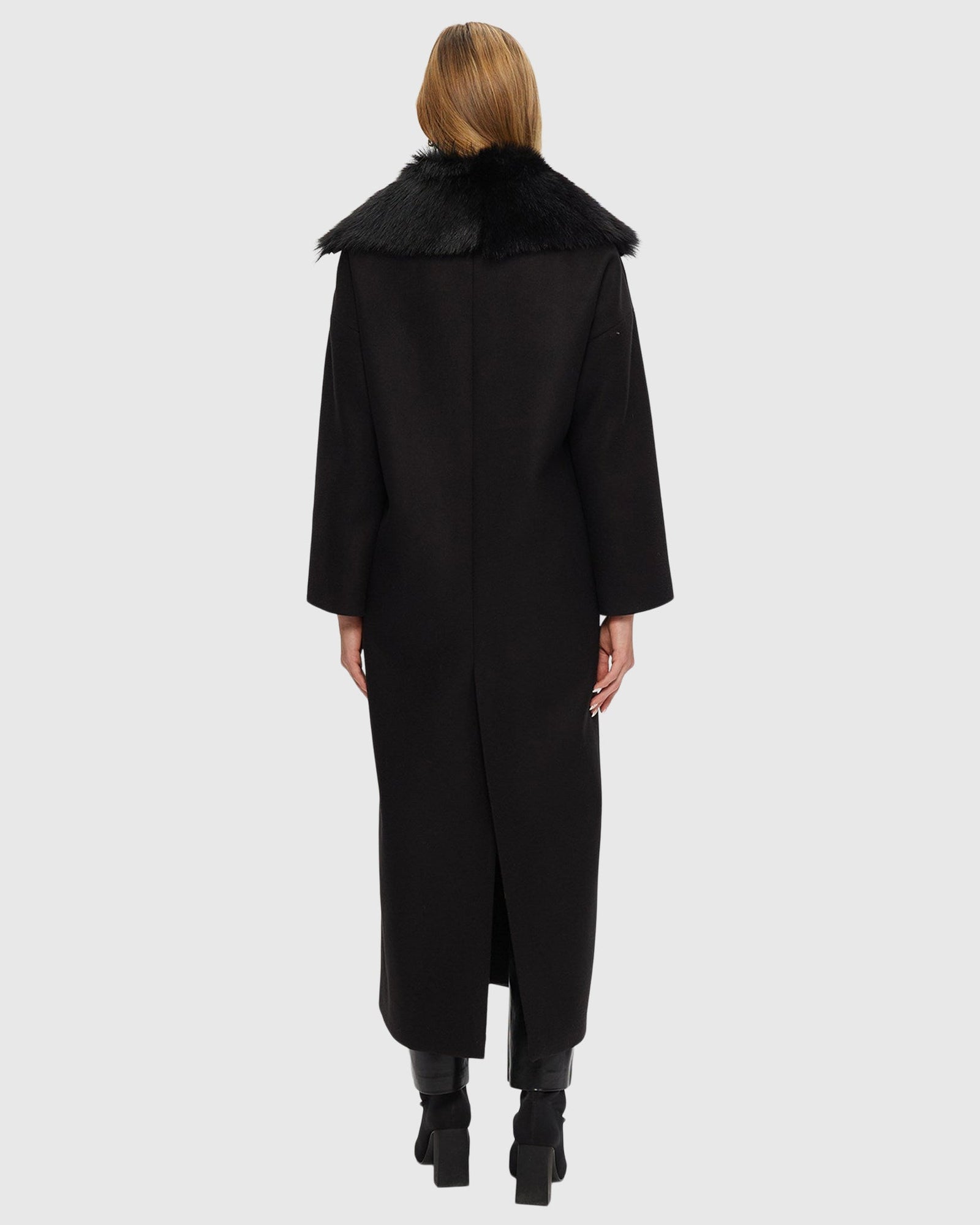 Fabric Coat With Detachable Select Shearling Lamb Collar | Black