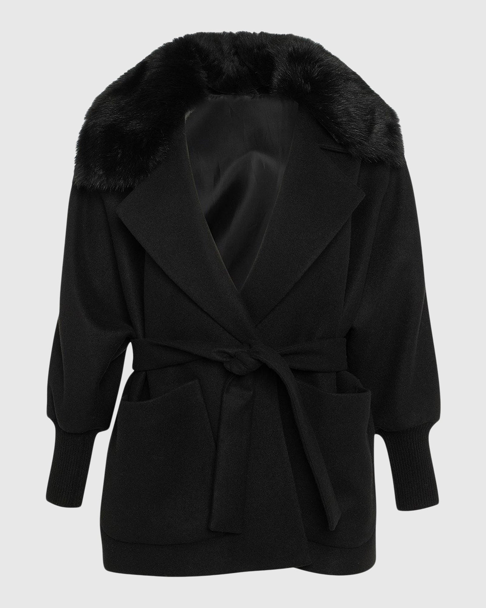 Fabric Jacket With Detachable Select Shearling Lamb Collar And Belt | Black