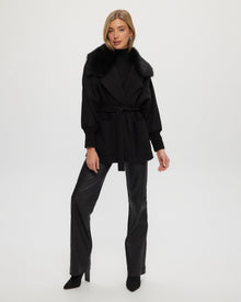 Fabric Jacket With Detachable Select Shearling Lamb Collar And Belt | Women | Black