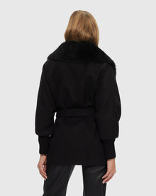 Fabric Jacket With Detachable Select Shearling Lamb Collar And Belt | Black