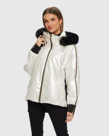 Fabric Jacket With Detachable Shearling Lamb Hood Trim | Platinum/Black