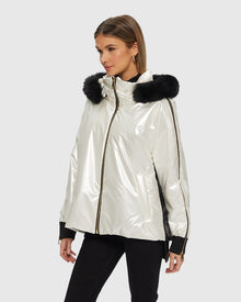 Fabric Jacket With Detachable Shearling Lamb Hood Trim | Platinum/Black