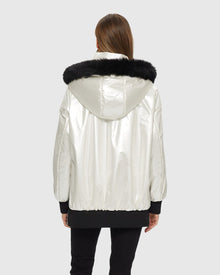 Fabric Jacket With Detachable Shearling Lamb Hood Trim | Platinum/Black