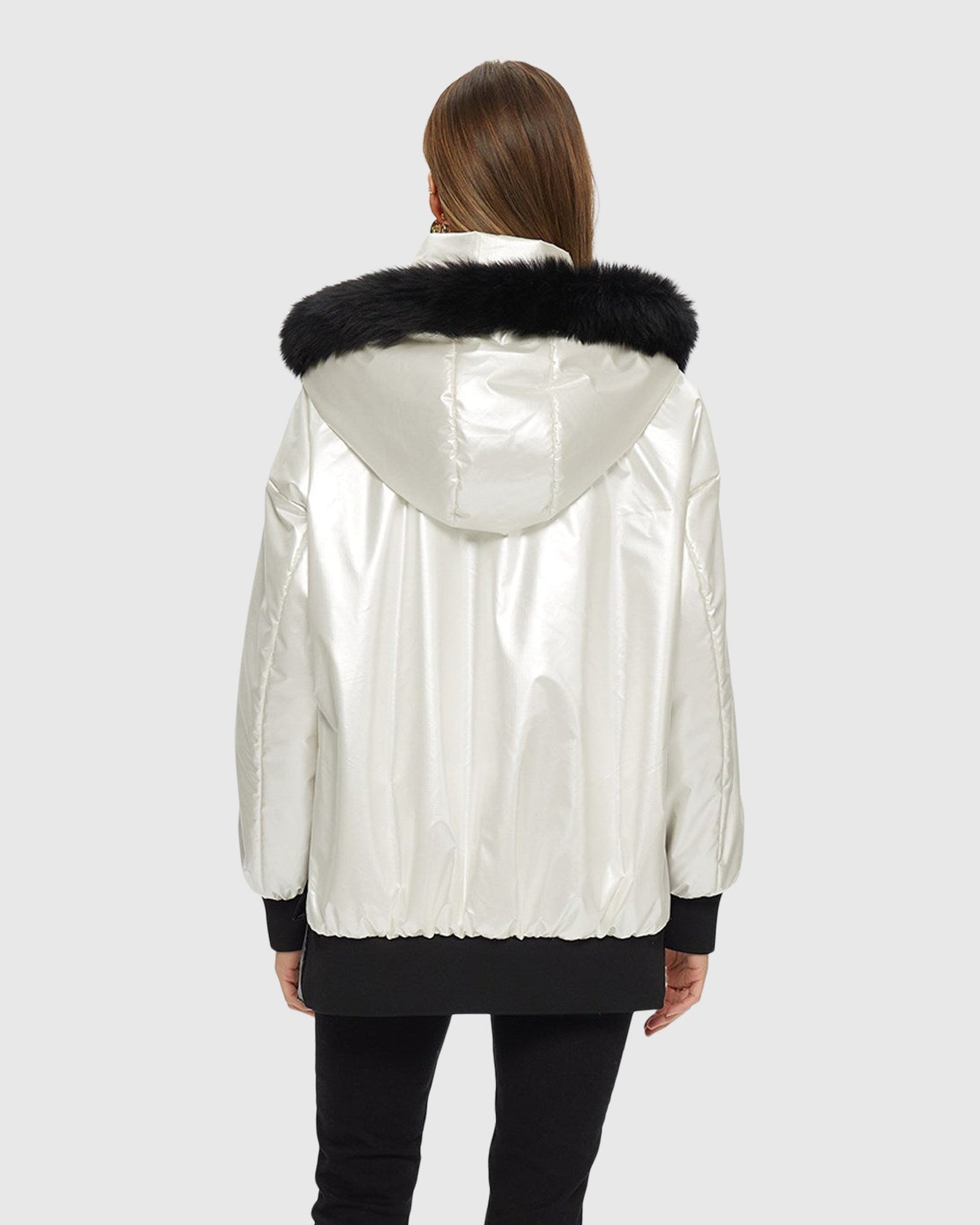 Fabric Jacket With Detachable Shearling Lamb Hood Trim | Platinum/Black