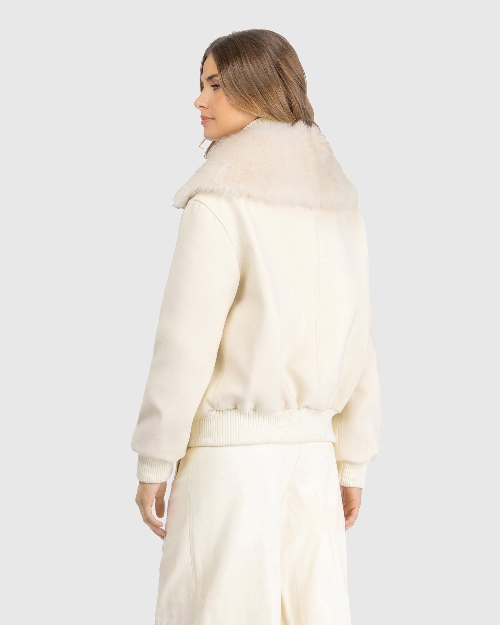 Fabric Jacket with Select Shearling Lamb Collar | Ivory