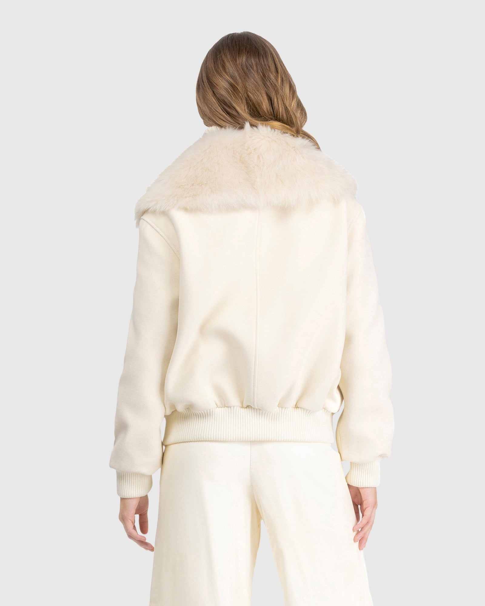Fabric Jacket with Select Shearling Lamb Collar | Ivory
