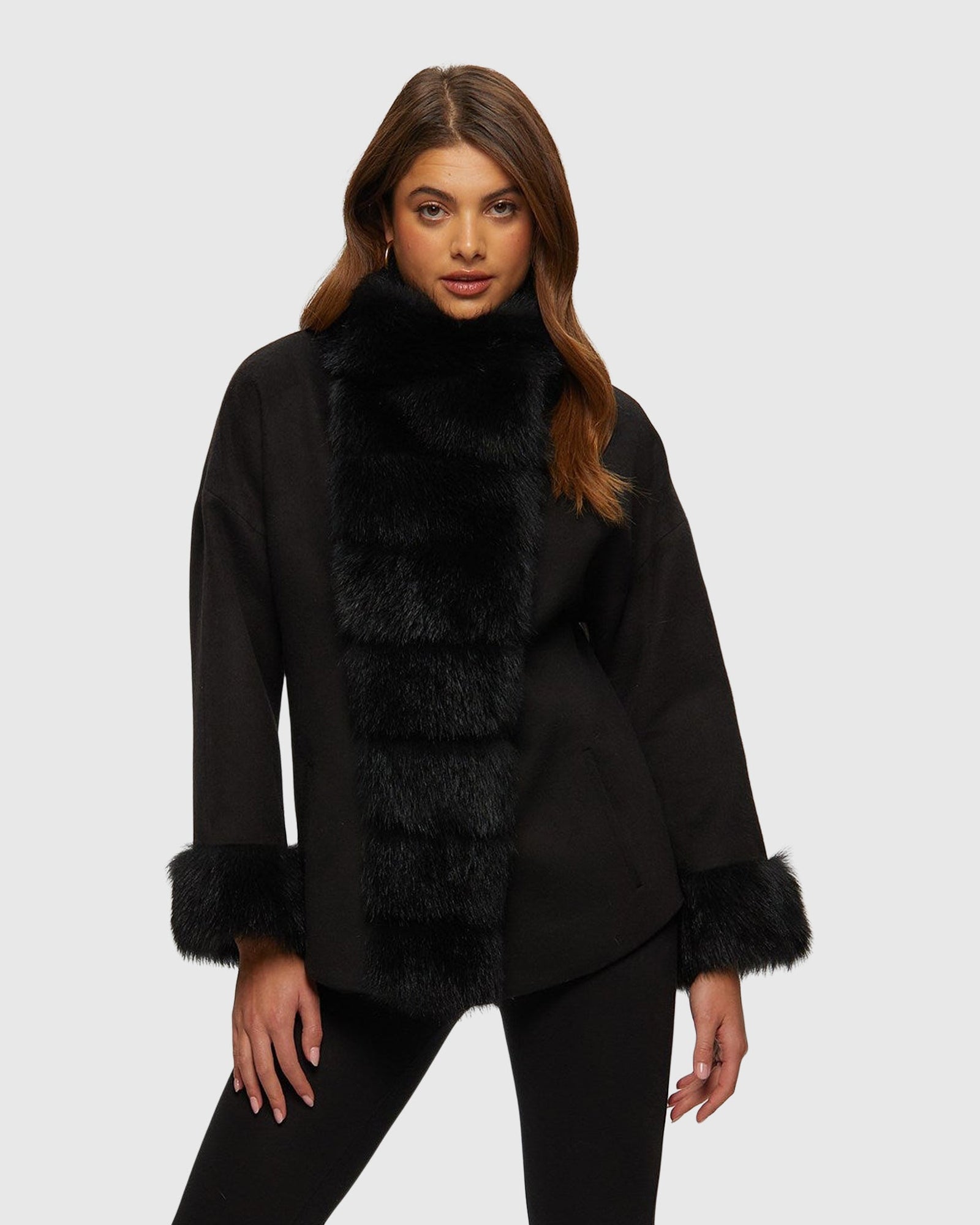 Fabric Jacket With Toscana Lamb Tuxedo And Cuffs | Black