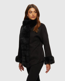 Fabric Jacket With Toscana Lamb Tuxedo And Cuffs | Black