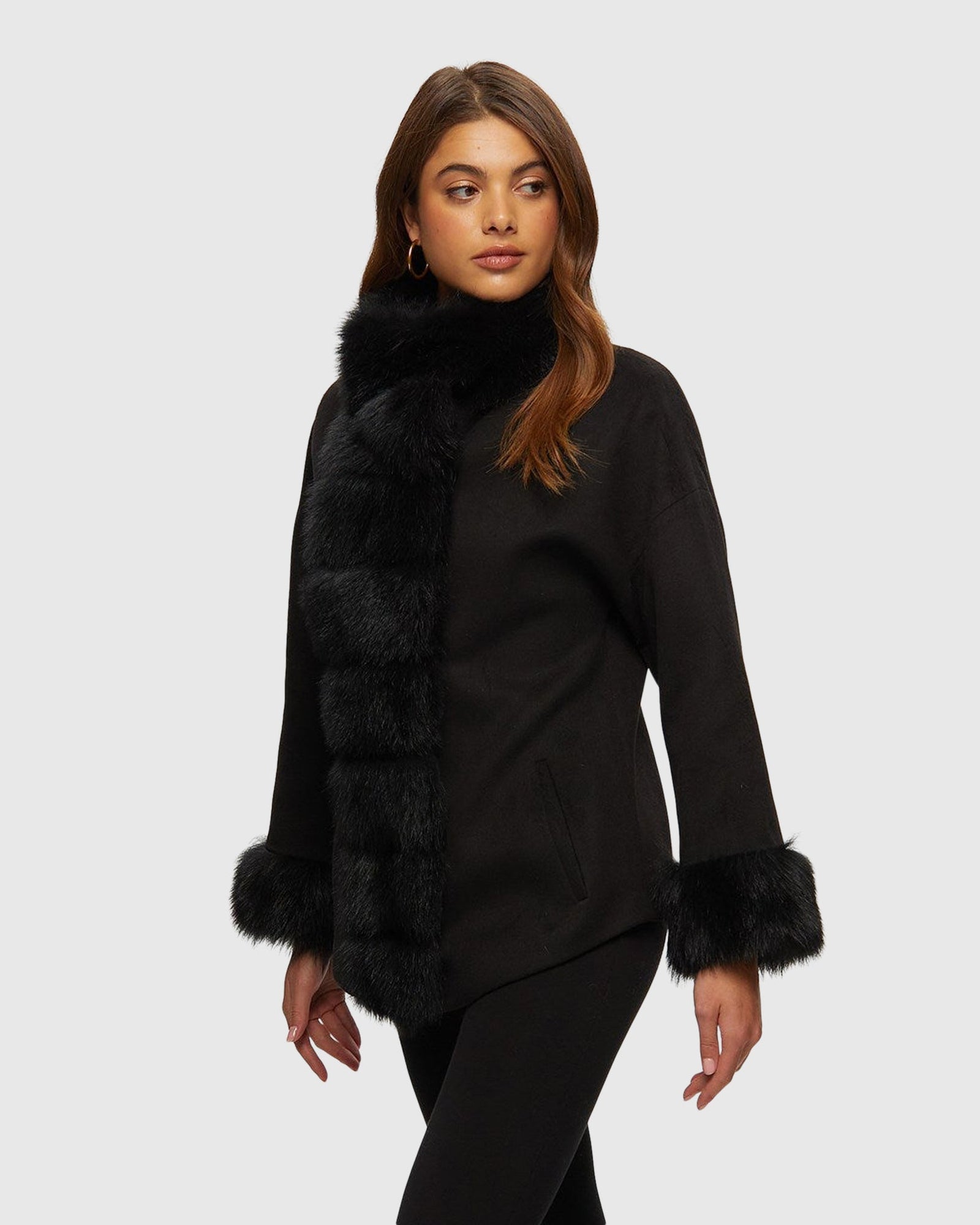 Fabric Jacket With Toscana Lamb Tuxedo And Cuffs | Black