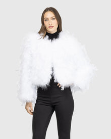 Feather Cropped Jacket | White