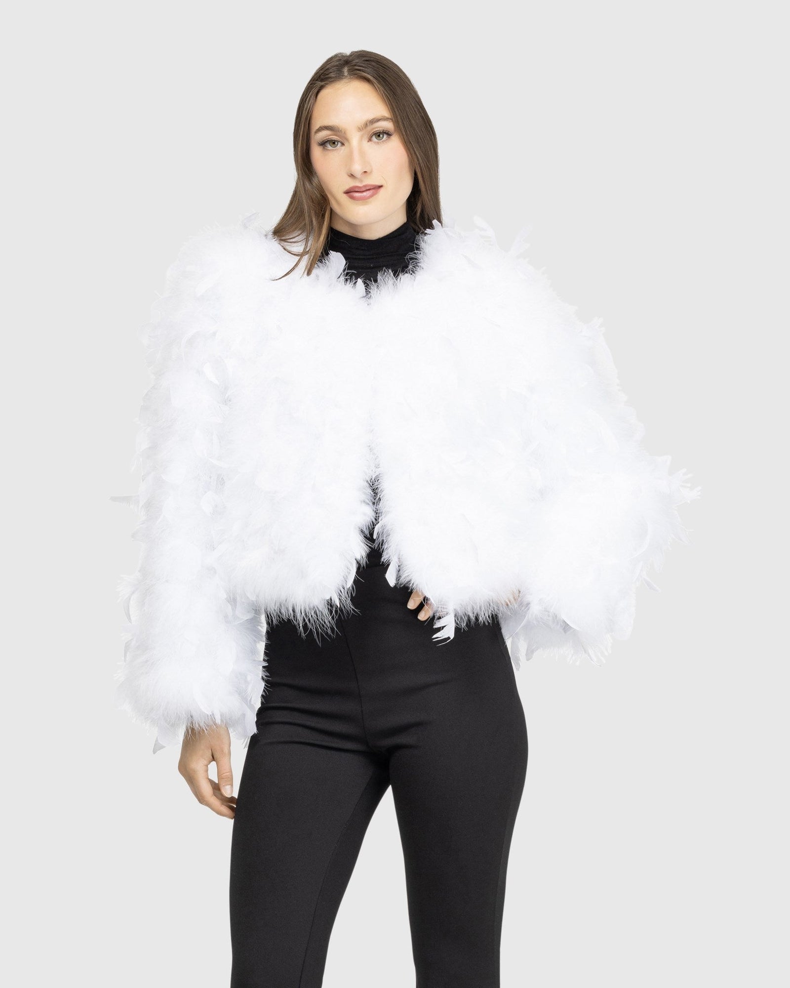 Feather Cropped Jacket | White