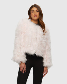 Feather Cropped Jacket | Pink