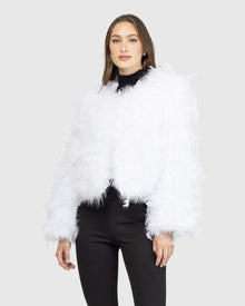 Feather Cropped Jacket | White